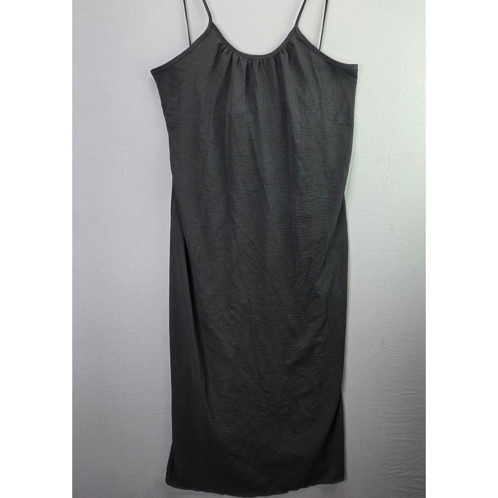 Unbranded Midi Dress Spaghetti Strap Crinkle L Black Scoop Neck Flowy Open Back